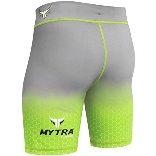 Mytra Fusion Pantalones Cortos de compresión Termal con Capa Base para Crossfit, MMA, Vale tudo, Correr, en Color Gris y Verde, tamaño S, de la Marca
