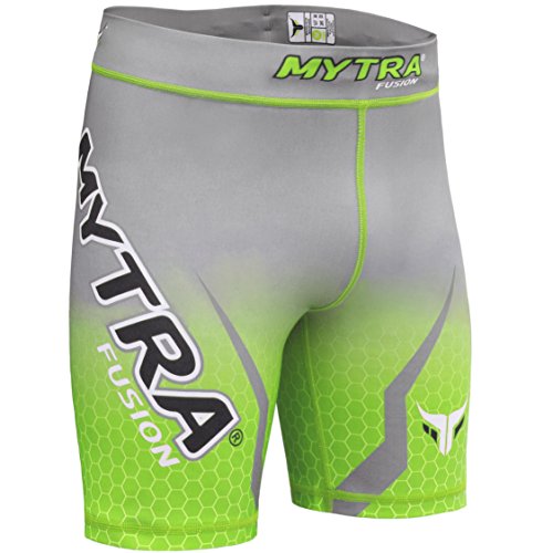 Mytra Fusion Pantalones Cortos de compresión Termal con Capa Base para Crossfit, MMA, Vale tudo, Correr, en Color Gris y Verde, tamaño S, de la Marca