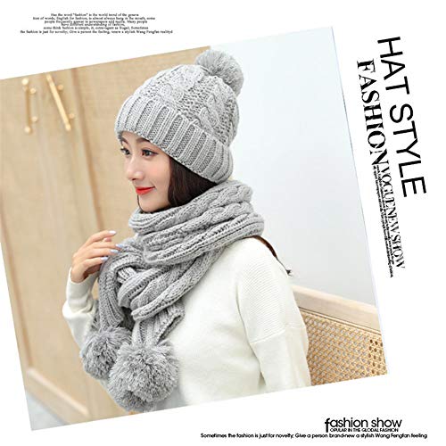 MYYINGELE 2 Piezas Cálido Conjunto de Bufanda y Gorro de Invierno para Mujer Tejido al Aire Libre Gorro y Bufanda, Gris, 56cm-62cm