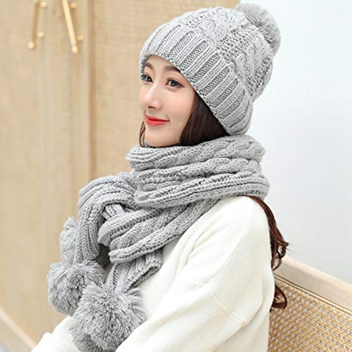 MYYINGELE 2 Piezas Cálido Conjunto de Bufanda y Gorro de Invierno para Mujer Tejido al Aire Libre Gorro y Bufanda, Gris, 56cm-62cm