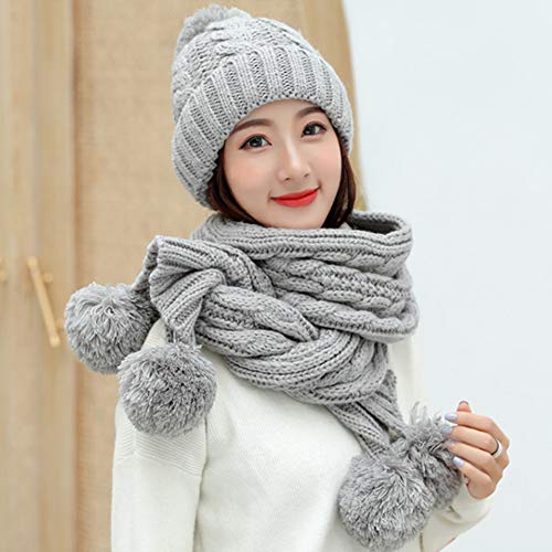 MYYINGELE 2 Piezas Cálido Conjunto de Bufanda y Gorro de Invierno para Mujer Tejido al Aire Libre Gorro y Bufanda, Gris, 56cm-62cm