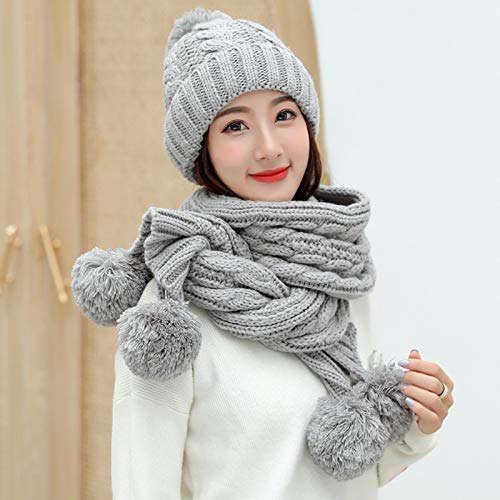 MYYINGELE 2 Piezas Cálido Conjunto de Bufanda y Gorro de Invierno para Mujer Tejido al Aire Libre Gorro y Bufanda, Gris, 56cm-62cm