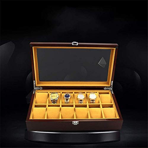 N/ A Watch Box Organizer, Watch Box 12 Slots Relojes Almacenamiento de Joyas Material de Madera Vitrina Organizador Top de Cristal Flip Cover Hombres con Almohadas Portátil