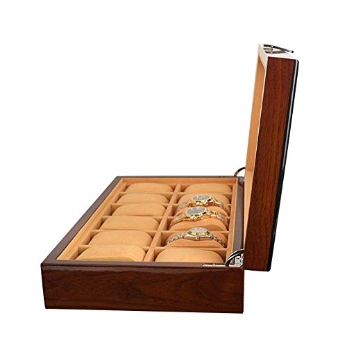 N/ A Watch Box Organizer, Watch Box 12 Slots Relojes Almacenamiento de Joyas Material de Madera Vitrina Organizador Top de Cristal Flip Cover Hombres con Almohadas Portátil