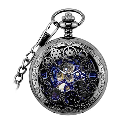#N/A/a Reloj de Bolsillo mecánico con Escala de Manos Steampunk Regalo de cumpleaños para Hombre