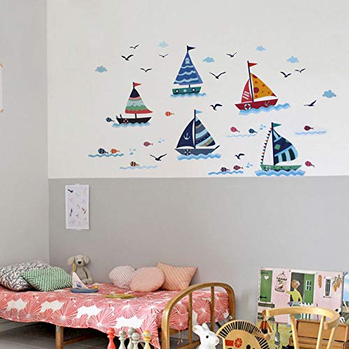 Nacnic Vinilo Decorativo Pegatina de Pared Adhesiva Barcos en el océano para dormitorios Infantiles, Zonas de Juego, guarderias.Motivos Marineros