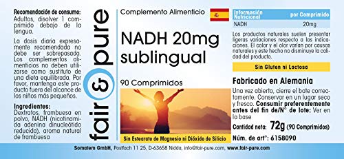 NADH 20mg Sublingual - Vegano - Alta pureza - 90 Comprimidos