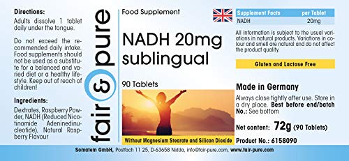 NADH 20mg Sublingual - Vegano - Alta pureza - 90 Comprimidos