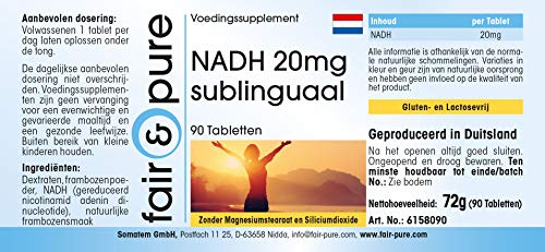 NADH 20mg Sublingual - Vegano - Alta pureza - 90 Comprimidos