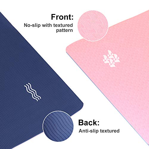 NAFFIC Esterilla Yoga, Alfombrilla de Yoga Texturizada Antideslizante 3*Banda de Resistencia,1* Correa de Transporte para Ejercicios para Yoga, Pilates y Ejercicios de Piso 183x61x0.6 cm (Rosa-Azul) NAFFIC Esterilla Yoga, Alfombrilla de Yoga Texturizada Antideslizante 3*Banda de Resistencia,1* Correa de Transporte para Ejercicios para Yoga, Pilates y Ejercicios de Piso 183x61x0.6 cm (Rosa-Azul)