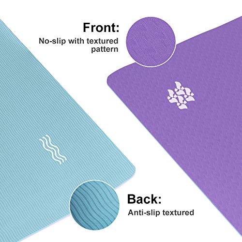 NAFFIC Esterilla Yoga, Alfombrilla de Yoga Texturizada Antideslizante 3*Banda de Resistencia,1* Correa de Transporte para Ejercicios para Yoga, Pilates y Ejercicios de Piso 183x61x0.6 cm (Morado-Azul)