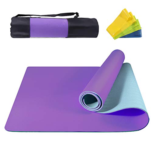 NAFFIC Esterilla Yoga, Alfombrilla de Yoga Texturizada Antideslizante 3*Banda de Resistencia,1* Correa de Transporte para Ejercicios para Yoga, Pilates y Ejercicios de Piso 183x61x0.6 cm (Morado-Azul) NAFFIC Esterilla Yoga, Alfombrilla de Yoga Texturizada Antideslizante 3*Banda de Resistencia,1* Correa de Transporte para Ejercicios para Yoga, Pilates y Ejercicios de Piso 183x61x0.6 cm (Morado-Azul)