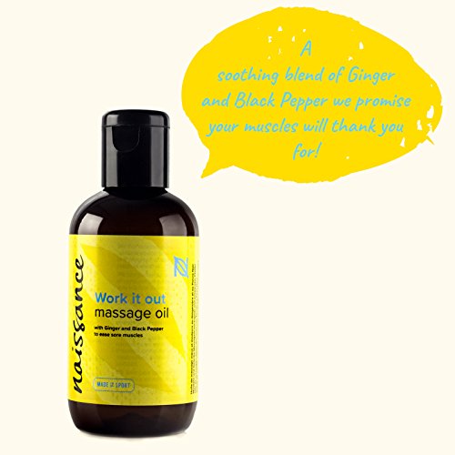 Naissance"Work it Out" - Aceite de Masaje Molestias Musculares 100ml – 100% natural: base de semillas de uva con aceites de jengibre, pimienta negra, romero, lemongrass, cilantro, lavanda y vetiver