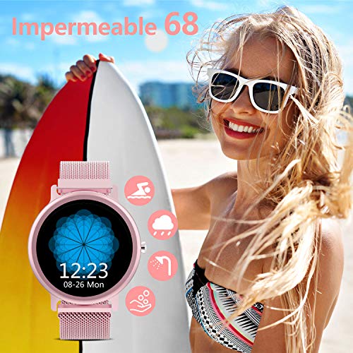 NAIXUES Smartwatch Mujer, Reloj Inteligente IP68 con 24 Modos de Deporte, Pulsómetro, Monitor de Sueño, Notificaciones Inteligentes, 1.28 Inch Pantalla Táctil Completo Smartwatch para Mujer