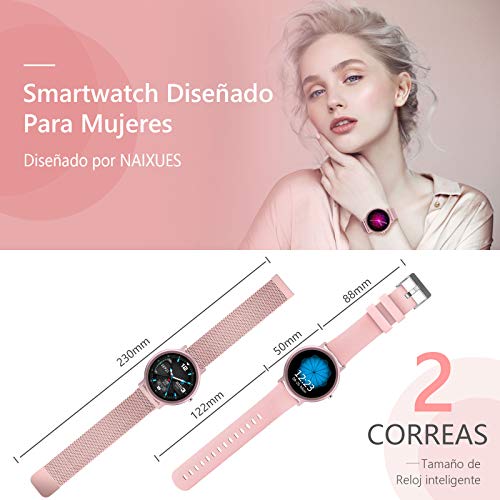 NAIXUES Smartwatch Mujer, Reloj Inteligente IP68 con 24 Modos de Deporte, Pulsómetro, Monitor de Sueño, Notificaciones Inteligentes, 1.28 Inch Pantalla Táctil Completo Smartwatch para Mujer