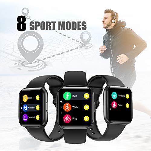 NAIXUES Smartwatch, Reloj Inteligente IP68 con Pantalla Táctil de 1.54'', Monitor de Sueño Pulsómetro Podómetro Cronómetros, Reloj Deportivo para Hombre Mujer Niños con Android iOS (Negro)