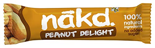 Nakd Peanut Delight - Barritas de Fruta y Frutos Secos Cacahuete - Sin Azúcar Añadido - Sin Gluten - Sin Lactosa - Vegano - Pack 18 Barritas x 35 g