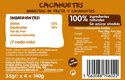 Nakd Peanut Delight - Barritas de Fruta y Frutos Secos Cacahuete - Sin Azúcar Añadido - Sin Gluten - Sin Lactosa - Vegano - Pack 18 Barritas x 35 g