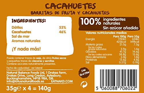 Nakd Peanut Delight - Barritas de Fruta y Frutos Secos Cacahuete - Sin Azúcar Añadido - Sin Gluten - Sin Lactosa - Vegano - Pack 18 Barritas x 35 g Nakd Peanut Delight - Barritas de Fruta y Frutos Secos Cacahuete - Sin Azúcar Añadido - Sin Gluten - Sin Lactosa - Vegano - Pack 18 Barritas x 35 g
