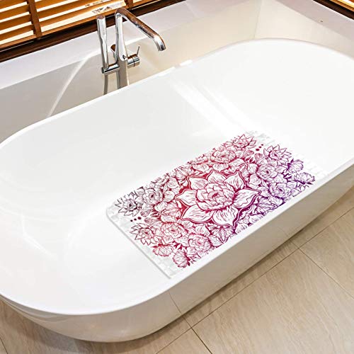 nakw88 Alfombrilla de ducha suave para baño de 37,3 x 68,3 cm, diseño de loto con ventosas para niños