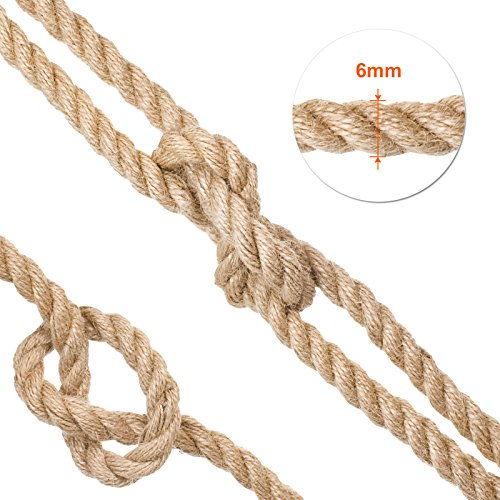 Naler Cuerda de cáñamo 25 m 6 mm, 100% Yute Natural, 4 Capas de Cuerda Gruesa para Barcos, Barras de arañar de Animales, Manualidades, Embalaje de Regalo, jardinería y floristería Naler Cuerda de cáñamo 25 m 6 mm, 100% Yute Natural, 4 Capas de Cuerda Gruesa para Barcos, Barras de arañar de Animales, Manualidades, Embalaje de Regalo, jardinería y floristería