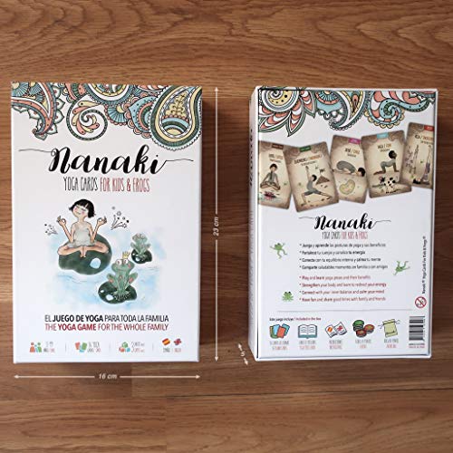 NANAKI Juego de Yoga para niños “The Yoga Game for Kids & Frogs”. 3 Juegos de Cartas de Yoga/Todas Edades. Incl. 36 Cartas de posturas Yoga +Reglas +Manual +Fichas +Caja A5. Bilingüe Español/Inglés