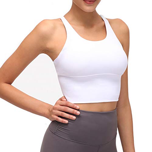 Nanomi Beauty Sujetador Deportivo de Tiras Acolchado para Mujer Workout Running Yoga Tops (Blanco, M)