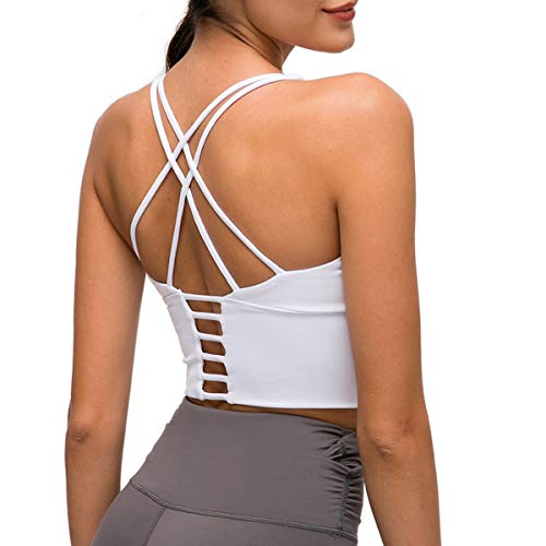 Nanomi Beauty Sujetador Deportivo de Tiras Acolchado para Mujer Workout Running Yoga Tops (Blanco, M)