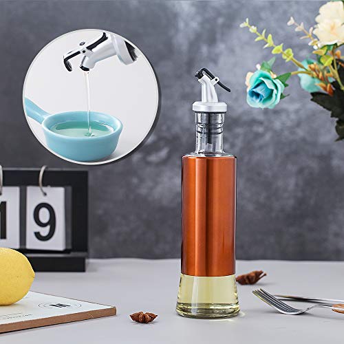 Naranja Dispensador de Aceite y Vinagre para Cocina,Botella Dispensadora Aceite De Oliva, Aceitera De Vidrio,botella de vidrio y acero inoxidable, Vinagrera, Aceiteras, Menaje,Aceitera Antigoteo