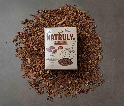 NATRULY Granola BIO de Frutos Secos y Semillas Sin Cereales, Sin Gluten y Sin Azúcar Refinado, Vegana, Sabor Cacao, Coco y Quinoa -325g