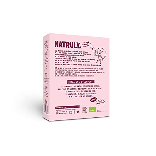 NATRULY Granola BIO de Frutos Secos y Semillas Sin Cereales, Sin Gluten y Sin Azúcar Refinado, Vegana, Sabor Moras y Pasas -Pack4x325g