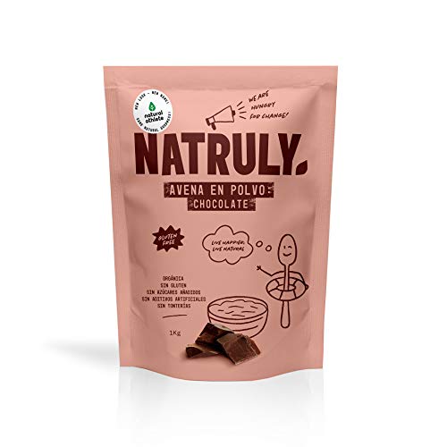 NATRULY Harina de Avena Sabor Chocolate, BIO Avena en Polvo Sin Azúcar, Sin Gluten, 1 KG (antes Natural Athlete)