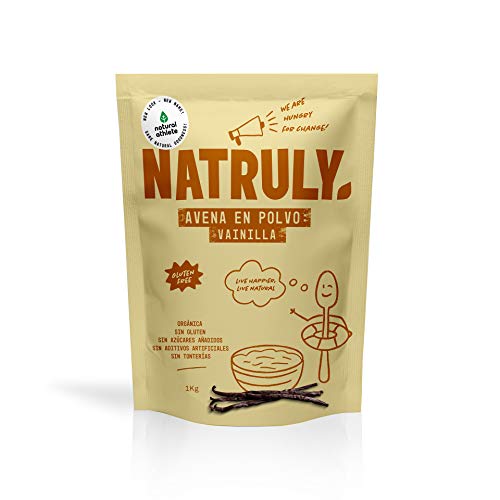 NATRULY Harina de Avena Sabor Vainilla, BIO Avena en Polvo Sin Azúcar, Sin Gluten, 1 KG (antes Natural Athlete)