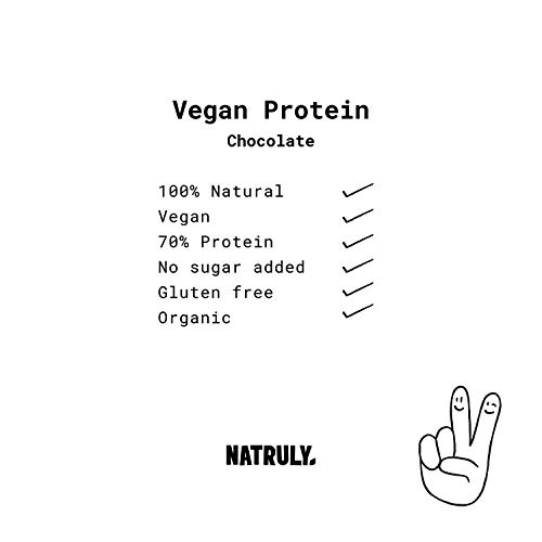 NATRULY Proteína Vegana BIO Chocolate, 81% Proteína, 100% Natural Sin Azúcar, Sin Gluten, Sin Lactosa -350g (antes Natural Athlete)