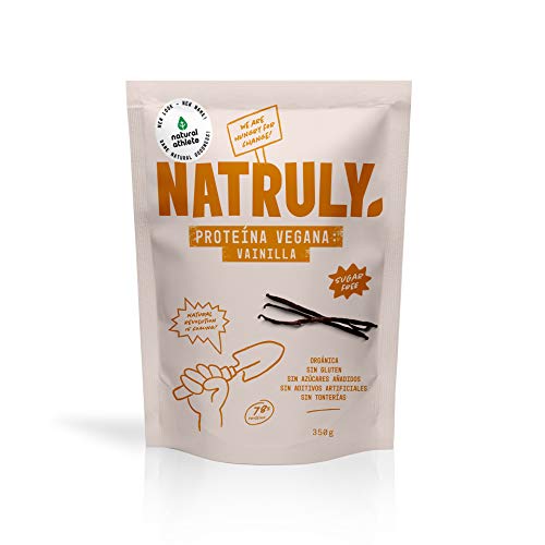 NATRULY Proteína Vegana BIO Vainilla, 78% Proteína, 100% Natural Sin Azúcar, Sin Gluten, Sin Lactosa -350g (antes Natural Athlete)