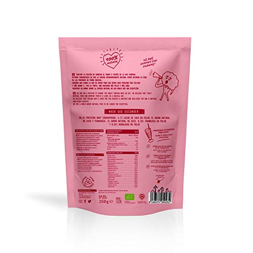 NATRULY Proteína Whey Frambuesa y Coco, 71% Proteína de Suero de Leche de Vacas de Pastoreo, Sin Azúcar Añadido, 100% Natural, Sin Gluten –350g