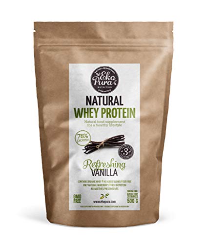 Natural Whey Protein - Refreshing Vanilla - 78% Proteína - Proteína de suero Orgánico - Sin Aditivos - Libre de GMO - Sin Soja - 500g