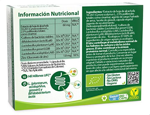 NaturalPharma Probiótico ProFit. Control de Peso. Extracto de Alcachofa + Zinc. Cápsulas Smart BioCaps®. Certificación Ecológica (Sin Gluten, Sin Lactosa, Vegano).