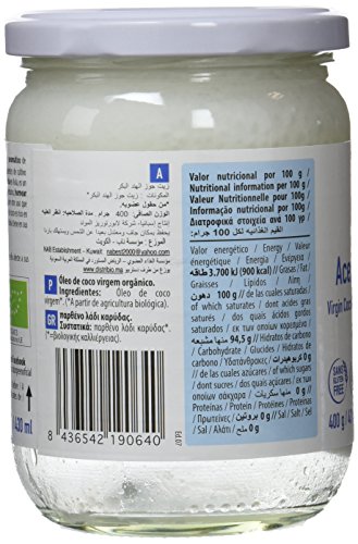 NaturGreen Aceite de coco Virgen Bio, Primera presión en frío - 400 gr. NaturGreen Aceite de coco Virgen Bio, Primera presión en frío - 400 gr.
