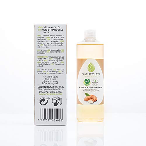 Naturoleo Cosmetics - Aceite Almendras Dulces NAT - 100% Puro y Natural Certificado - 500 ml