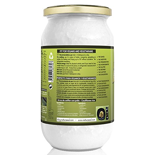 Naturseed Aceite de coco - Virgen Extra Organico, Ecologico - Puro, Natural - 1000ml - Para el Cabello y El Cuerpo, Facial, Dientes , Bebes, Para Cocinar - Masaje con Aceites Esenciales - Ebook Gratis Naturseed Aceite de coco - Virgen Extra Organico, Ecologico - Puro, Natural - 1000ml - Para el Cabello y El Cuerpo, Facial, Dientes , Bebes, Para Cocinar - Masaje con Aceites Esenciales - Ebook Gratis