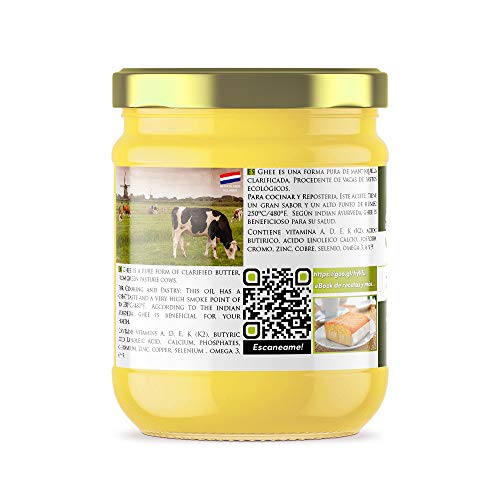 Naturseed Ghee Organico - Mantequilla Clarificada Bio Pura Ayurveda - Organic Butter Grassfed - Sin Lactosa - Vacas alimentadas sólo de pastos ecologicos - Sabor Dulce - 250º- Recetas Gratis (500GR) Naturseed Ghee Organico - Mantequilla Clarificada Bio Pura Ayurveda - Organic Butter Grassfed - Sin Lactosa - Vacas alimentadas sólo de pastos ecologicos - Sabor Dulce - 250º- Recetas Gratis (500GR)