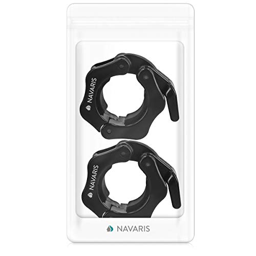 Navaris 2X Abrazaderas para Levantamiento de Pesas - Par de topes para Barra olímpica - Abrazadera para Halterofilia Crossfit con Bloqueo de 25MM