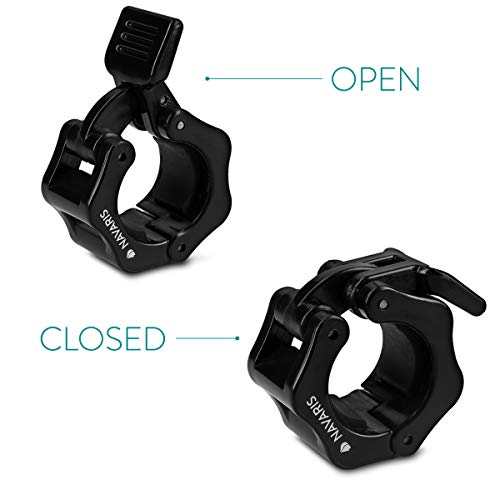 Navaris 2X Abrazaderas para Levantamiento de Pesas - Par de topes para Barra olímpica - Abrazadera para Halterofilia Crossfit con Bloqueo de 30MM Navaris 2X Abrazaderas para Levantamiento de Pesas - Par de topes para Barra olímpica - Abrazadera para Halterofilia Crossfit con Bloqueo de 30MM