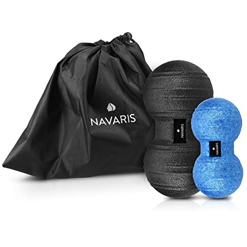 Navaris 2X Bolas de Masaje - Bolas en Forma de Cacahuete para automasaje - Rodillo para liberación miofascial - Massage Balls Negro y Azul