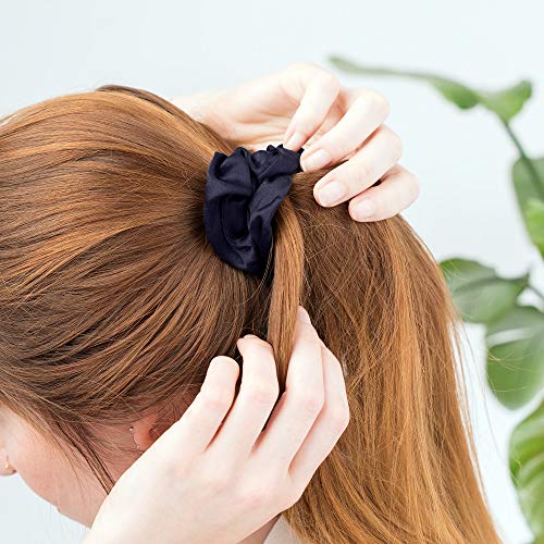 Navaris 2x Coletero de seda para pelo - Gomas para el cabello de tela - Set 2x cinta elástica - Scrunchies para moños trenzas - Azul oscuro y rosa