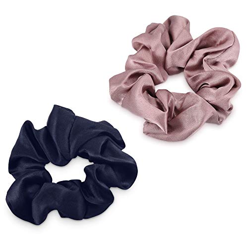 Navaris 2x Coletero de seda para pelo - Gomas para el cabello de tela - Set 2x cinta elástica - Scrunchies para moños trenzas - Azul oscuro y rosa Navaris 2x Coletero de seda para pelo - Gomas para el cabello de tela - Set 2x cinta elástica - Scrunchies para moños trenzas - Azul oscuro y rosa