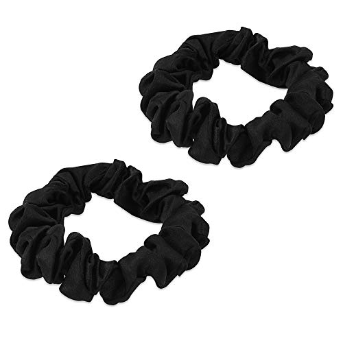 Navaris 2x Coletero de seda para pelo - Gomas para el cabello forradas en tela - Pack de 2x cinta elástica para moños trenzas - Scrunchies en negro