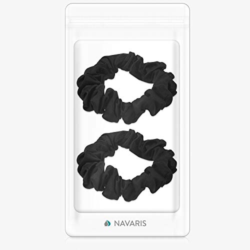 Navaris 2x Coletero de seda para pelo - Gomas para el cabello forradas en tela - Pack de 2x cinta elástica para moños trenzas - Scrunchies en negro