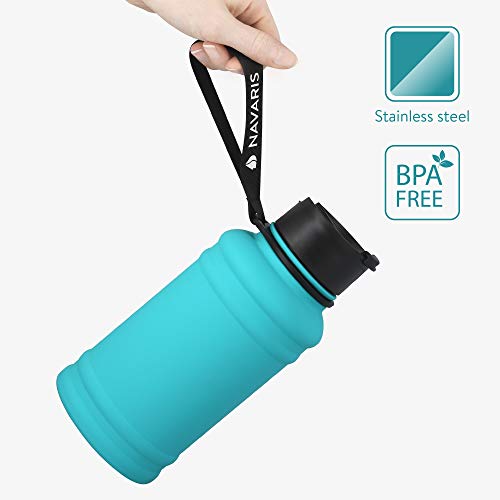 Navaris Botella de Agua de Acero Inoxidable - Cantimplora de Metal de 1.3 L - Garrafa para Bebidas sin BPA para Deporte Camping Gimnasio Yoga Turquesa